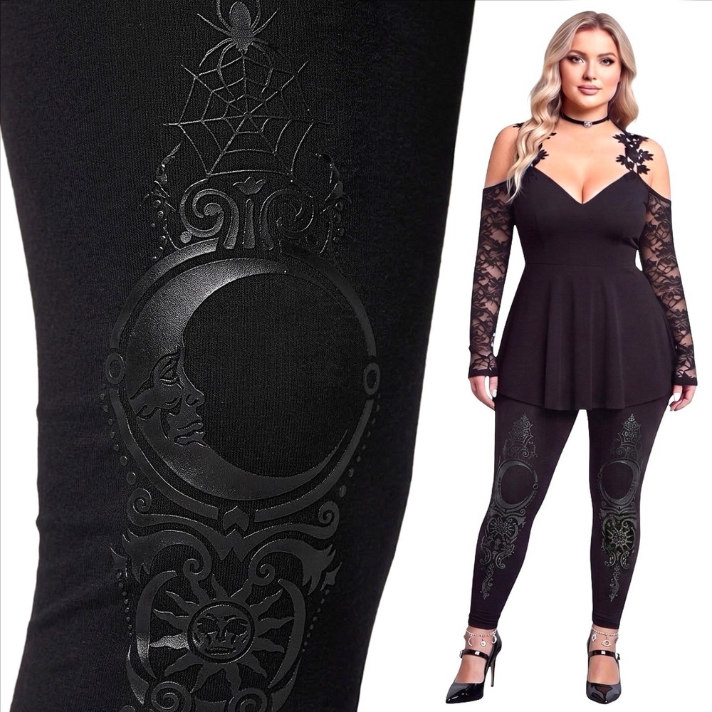 TORRID Gothic,Celestial Moon, Spiderweb,Sun,Black-on-Black Legging NWT Sz 2X